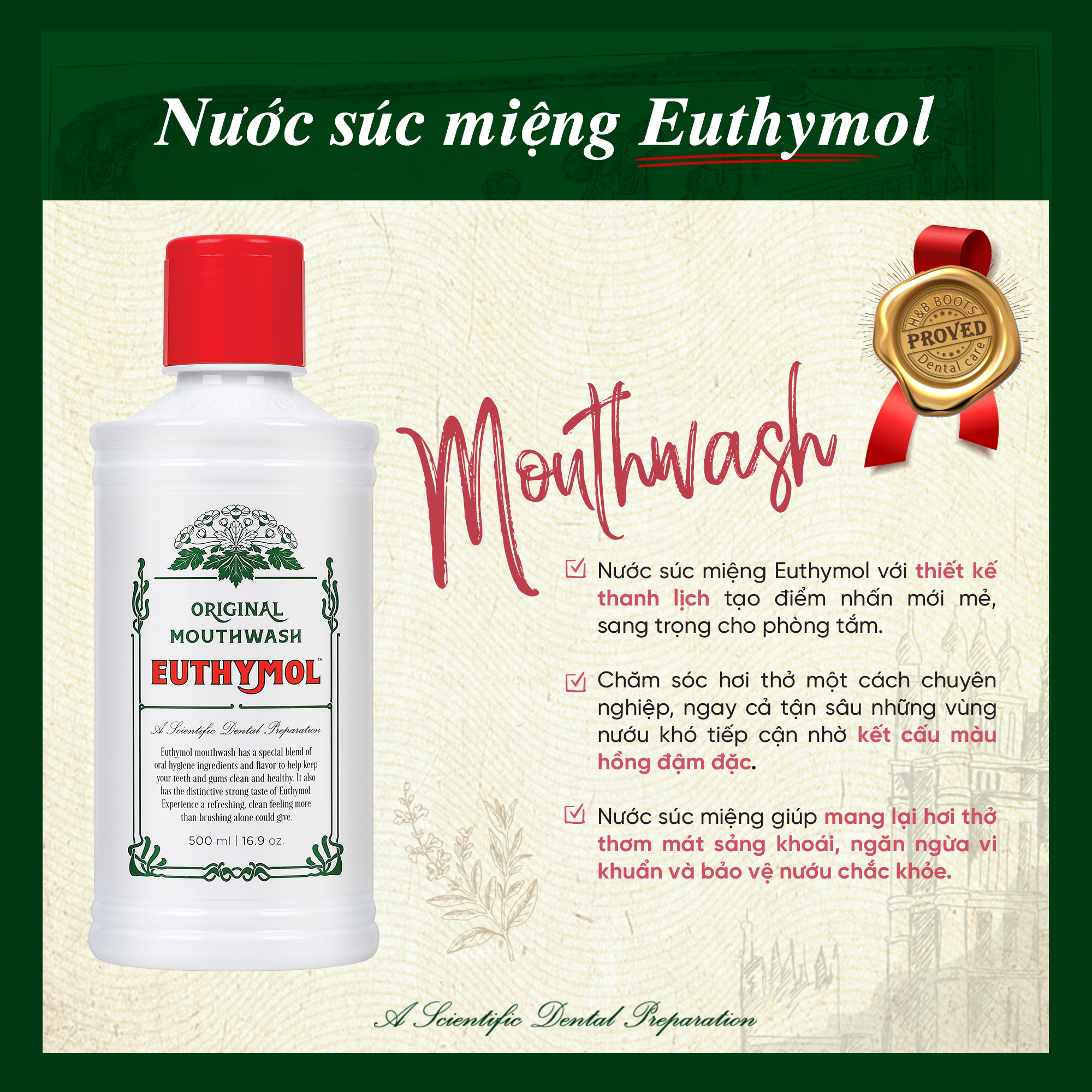 Nước súc miệng Euthymol Original Mouthwash 500ml